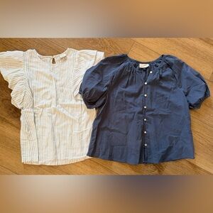 Universal Thread Navy Button-Front Puff Sleeve Top